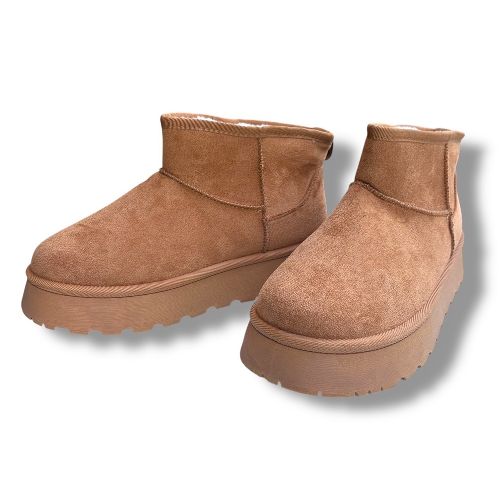 Womens Tan Suede Platform Boots Warm Faux Fur Lined Winter Sz 9.5/10 - Picture 6 of 11